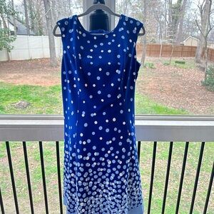 London Times Blue and White Dot Midi Dress
